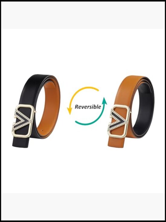 Reversible Leather Belt with Gold Buckle for Jeans Dresses Coats main image 5